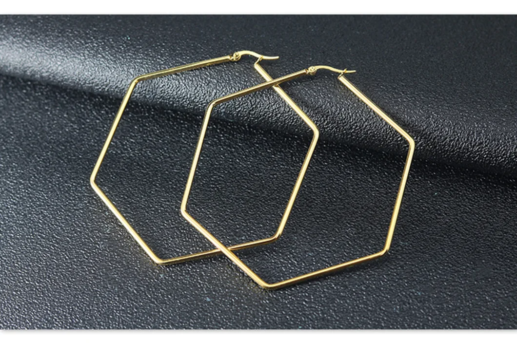 Fashion Jewelry Simple Titanium Steel Geometric Earrings Stainless Steel Exaggerated Hexagonal Big Earrings Er0315D