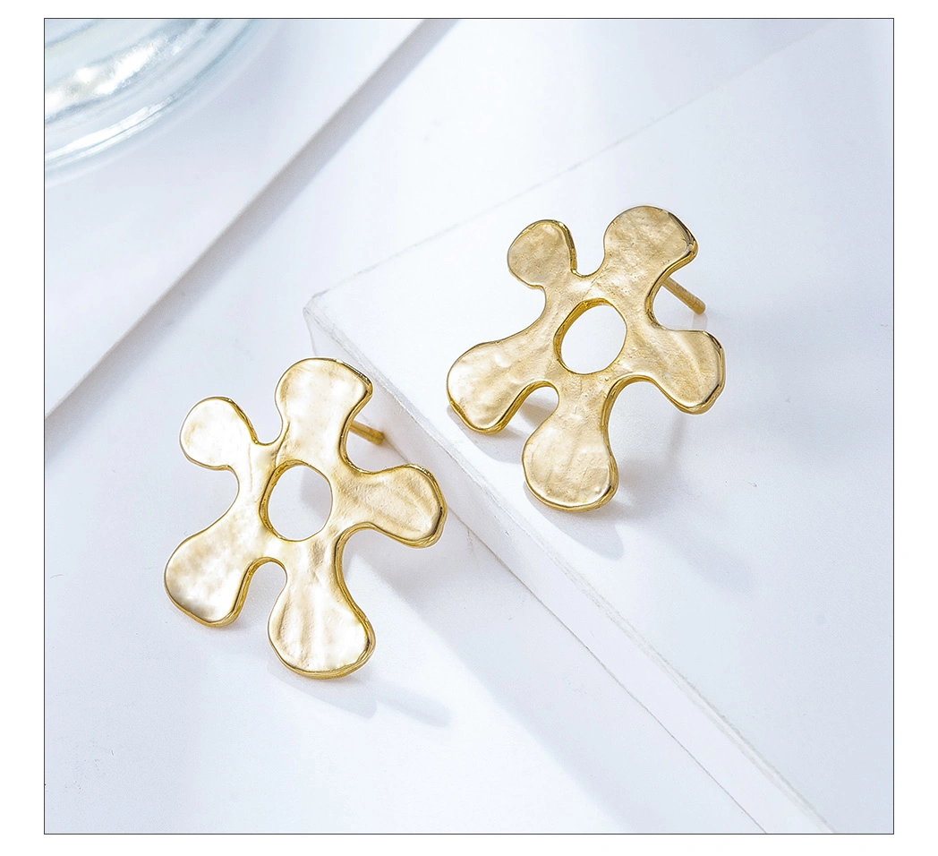 Puzzle Geometric Gold Plated Stud Earrings for Women