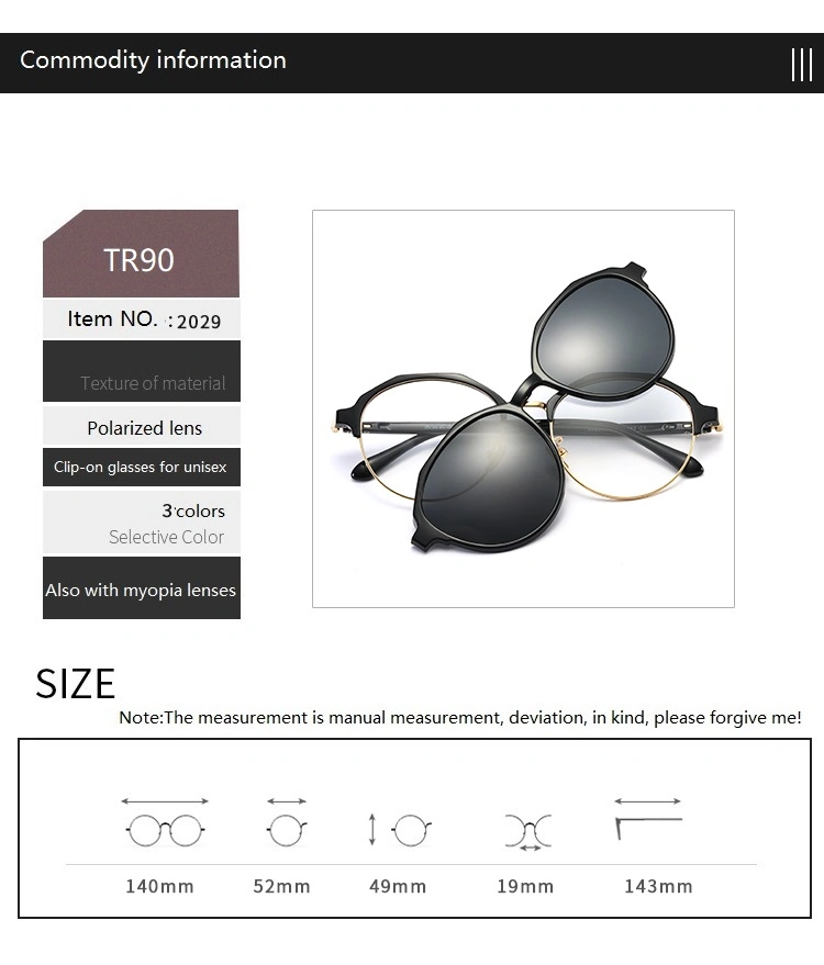 Magnetic Split Eyewear Clip on Sunglasses for Reading Glasses