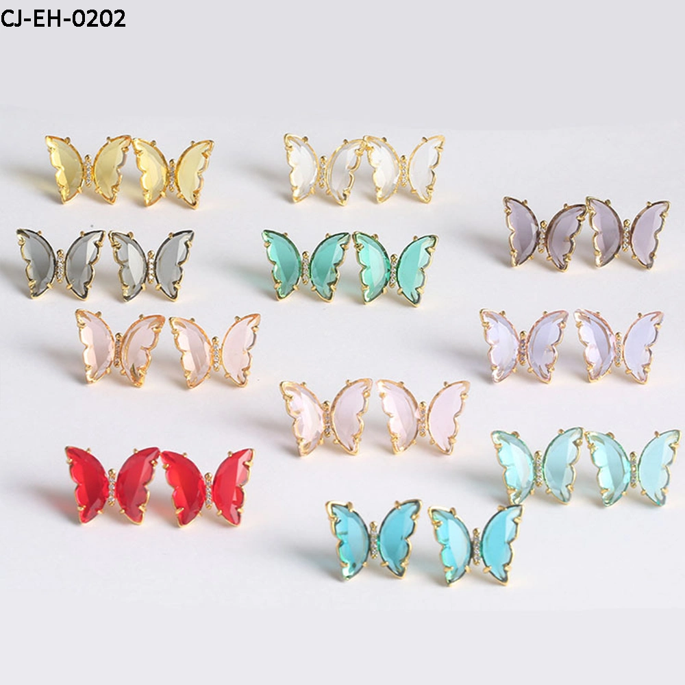 Lovely Versatile Color Crystal Butterfly Earrings Female S925 Sterling Silver Needle Earrings Jewelry