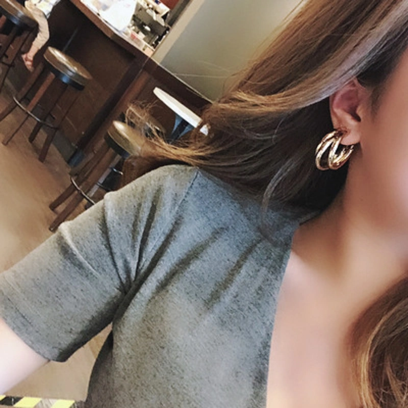 Multi-Layer Hoop Earrings Stud Geometric Hollow Circle Round C Shaped Dangle Drop Earrings Fashion Jewelry for Women Girls Esg13453