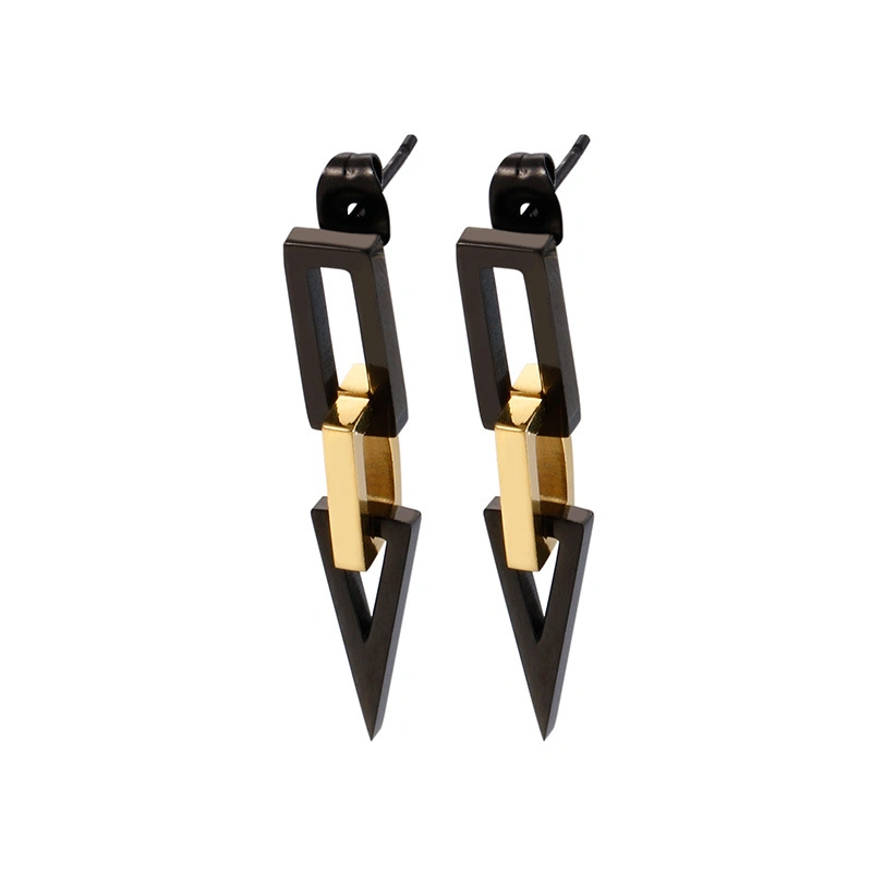 Black Triangle Geometric Rectangle Gold-Plated Stainless Steel Earrings Stud