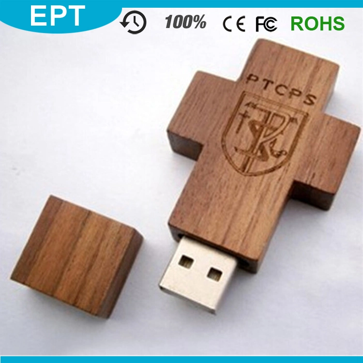 Cross Shaped Wooden Keychain USB Flash Drive for Free Sample