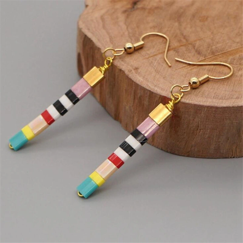 Bohemian Beach Tila Beads Earrings Colorful Long Beaded Girls Stick Earrings Jewelry