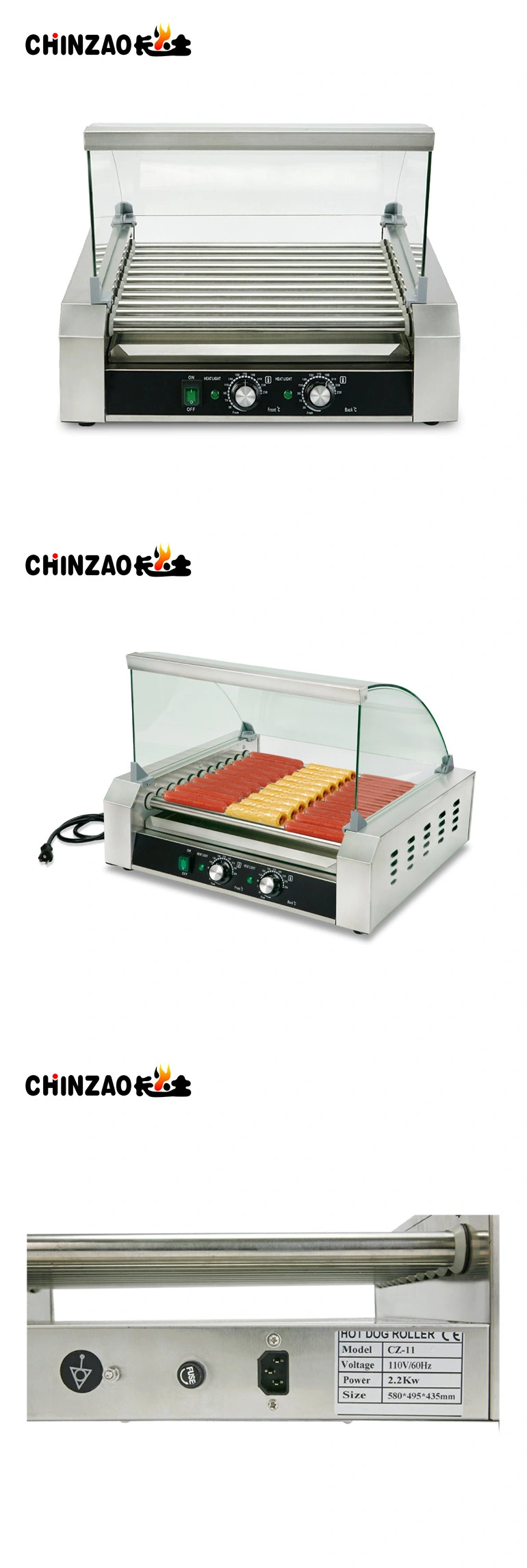 Hot Dog Roller Grill Machine with Glass Cover