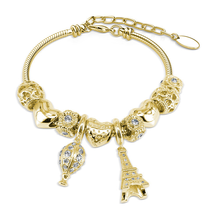 Fashion Silver Alloy 18K Gold Plated Eiffel Tower La Ville Charm Women Bracelet