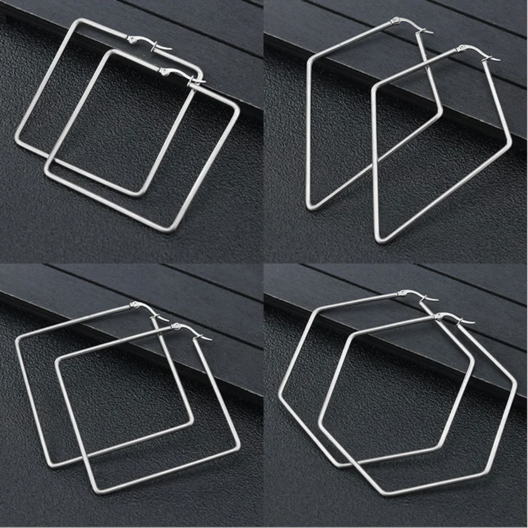 Fashion Jewelry Simple Titanium Steel Geometric Earrings Stainless Steel Exaggerated Hexagonal Big Earrings Er0315D