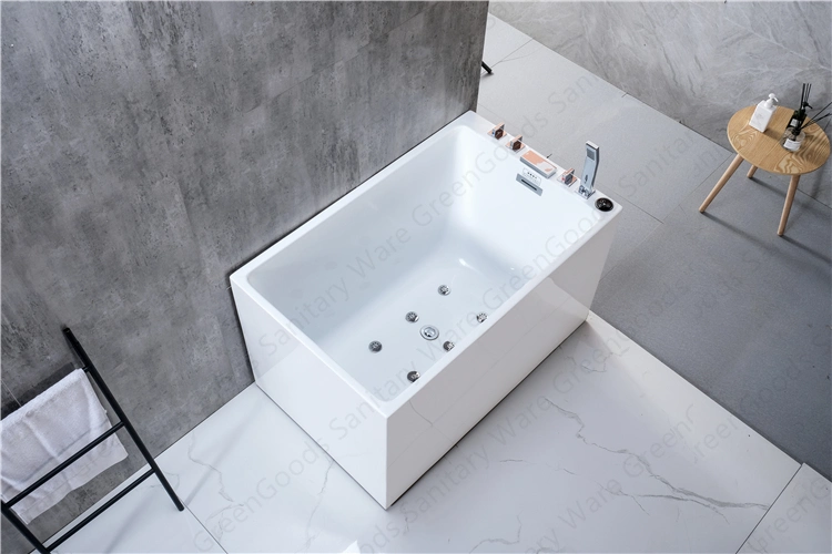 One Piece Finished White Square Jetted Acrylic Freestanding Bathtub