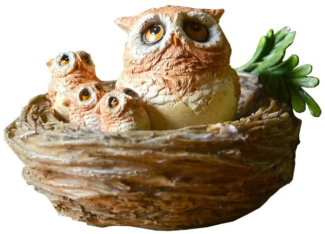 Resin Garden Owl Figurine- Owl Family Love Statue for Garden Decoration