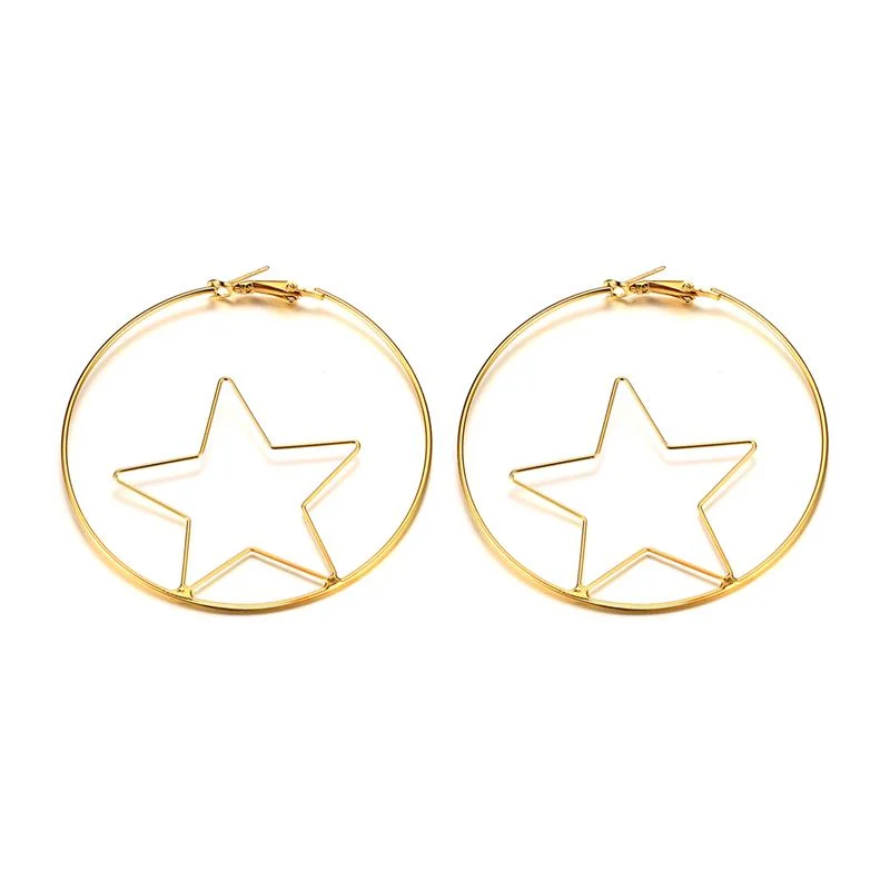 Fashion Star Accessory Gold Plated Hoop Drop Simple Geometric Earring for Women