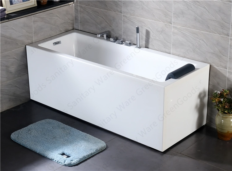 Freestanding Soaking Acrylic Rectangular Seamless Bathtub with Faucet