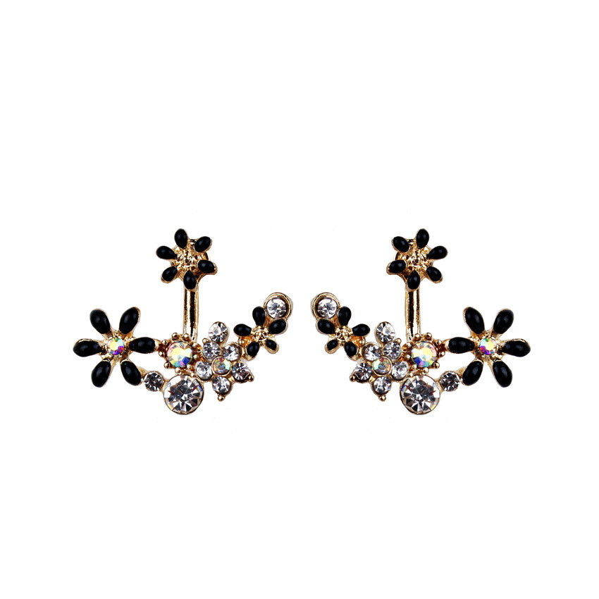 Latest Design Back Hanging Jewelry High Grade Women Stud Earrings with Crystal Flowers