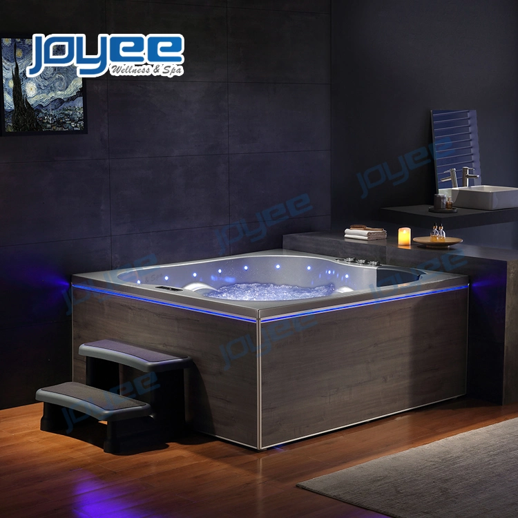 Joyee Air Bubble Massage Jets Hot Tub Freestanding Acrylic Bathtub with Colorful LED Light