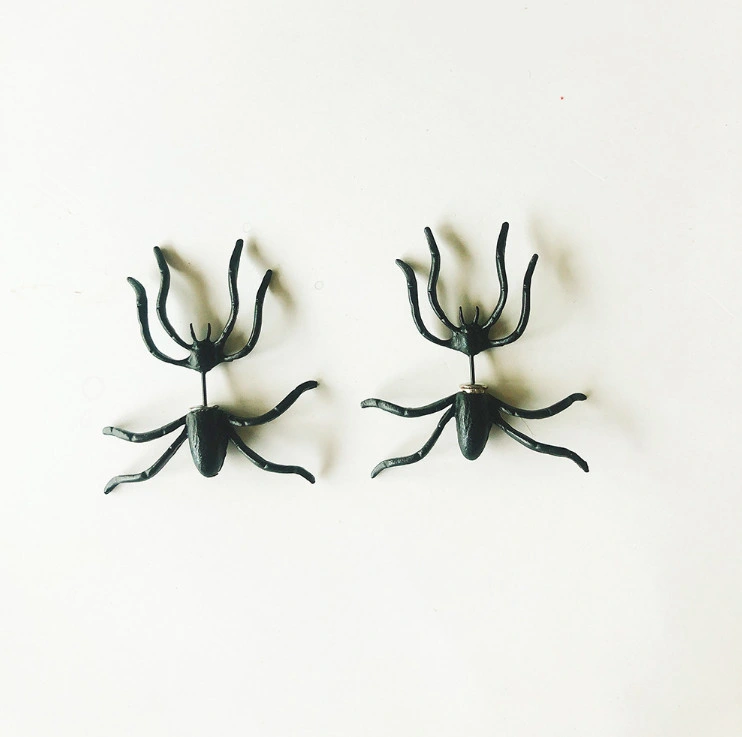 Fashion Jewelry Halloween Spider Front and Back Design Earrings