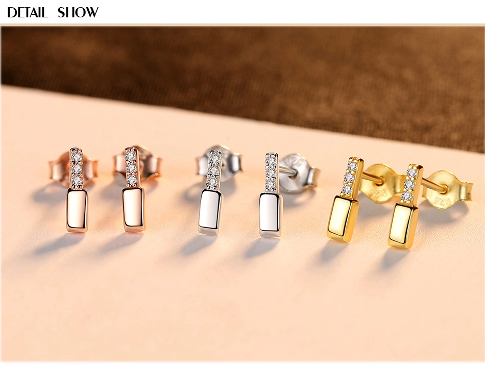 Exquisite Geometric 925 Sterling Silver Cubic Zirconia Stud Earrings