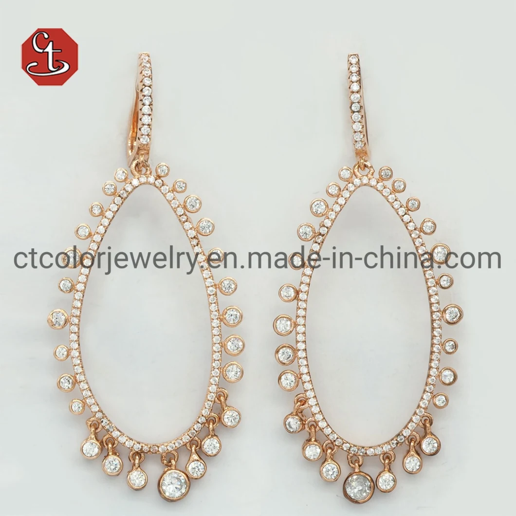 Modern Jewelry Drop Earrings Rose Gold Plating Clear Crystal Geometric Hanging Dangle Earrings For Women Gifts