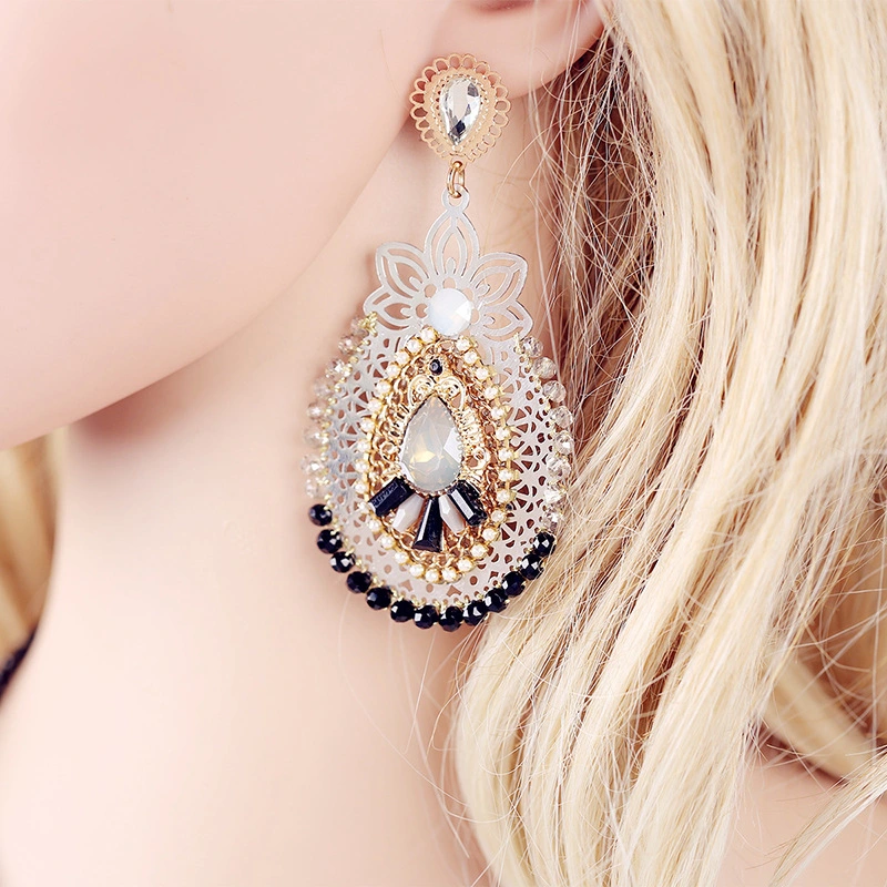 Women Ear Jewelry Crystal Exaggerated Dinner Party Water Long Drop Earrings