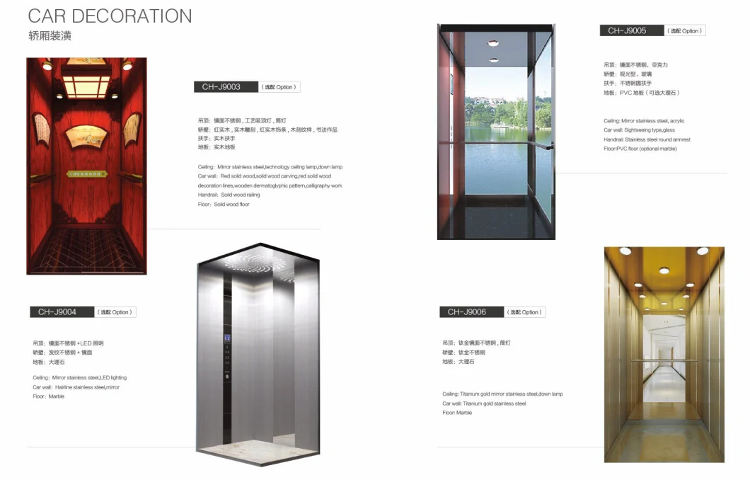 Passenger Elevator Luxury Car Design/Warehouse Goods Elevator with Large Space From China