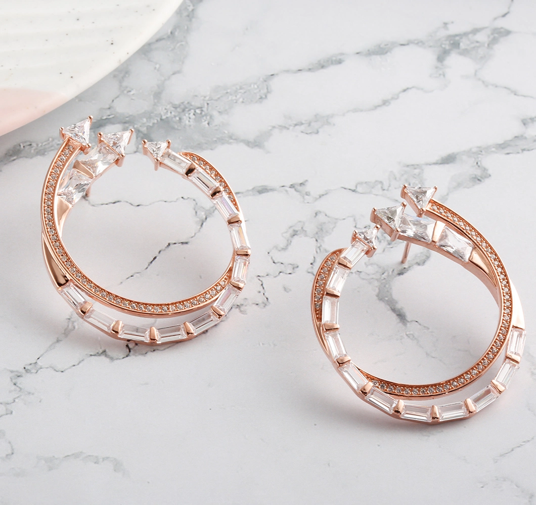 High Quality 925 Sterling Silver Shining Jewelry Rose Gold Plated Pave Zircon Earrings