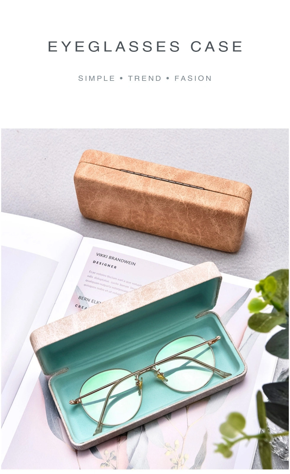 Fashionable Texture Rectangular Reading Glasses Case with Steel Hinge; Simple Hard Protective Sunglasses Case