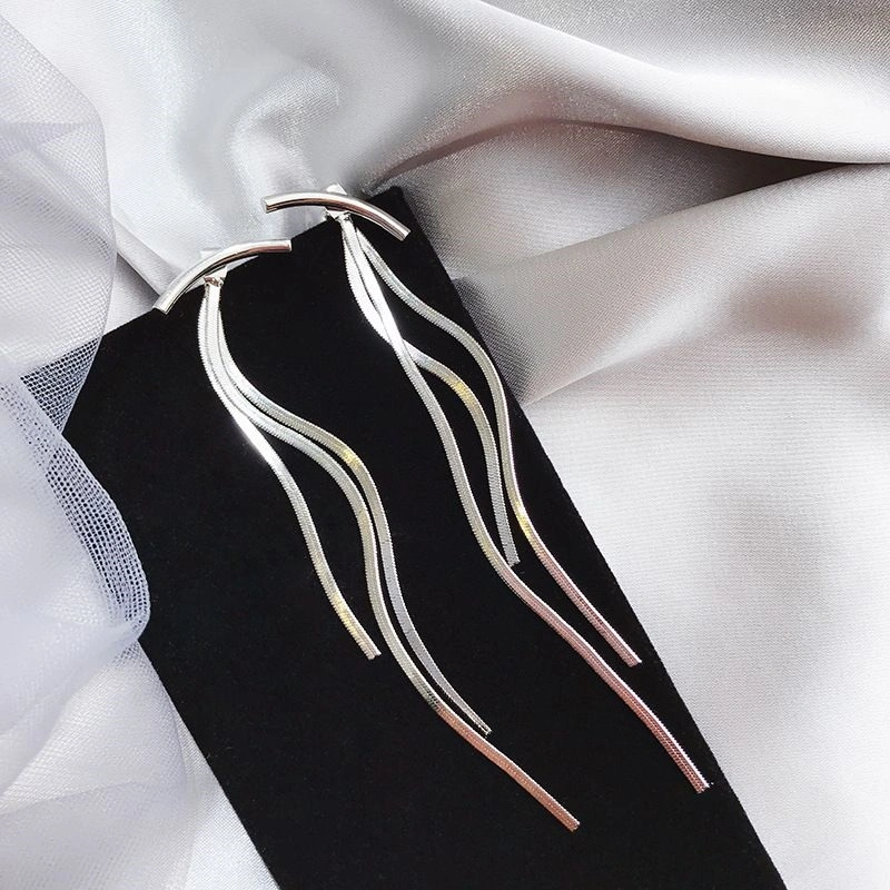 Vintage Gold Color Bar Long Thread Tassel Drop Earrings