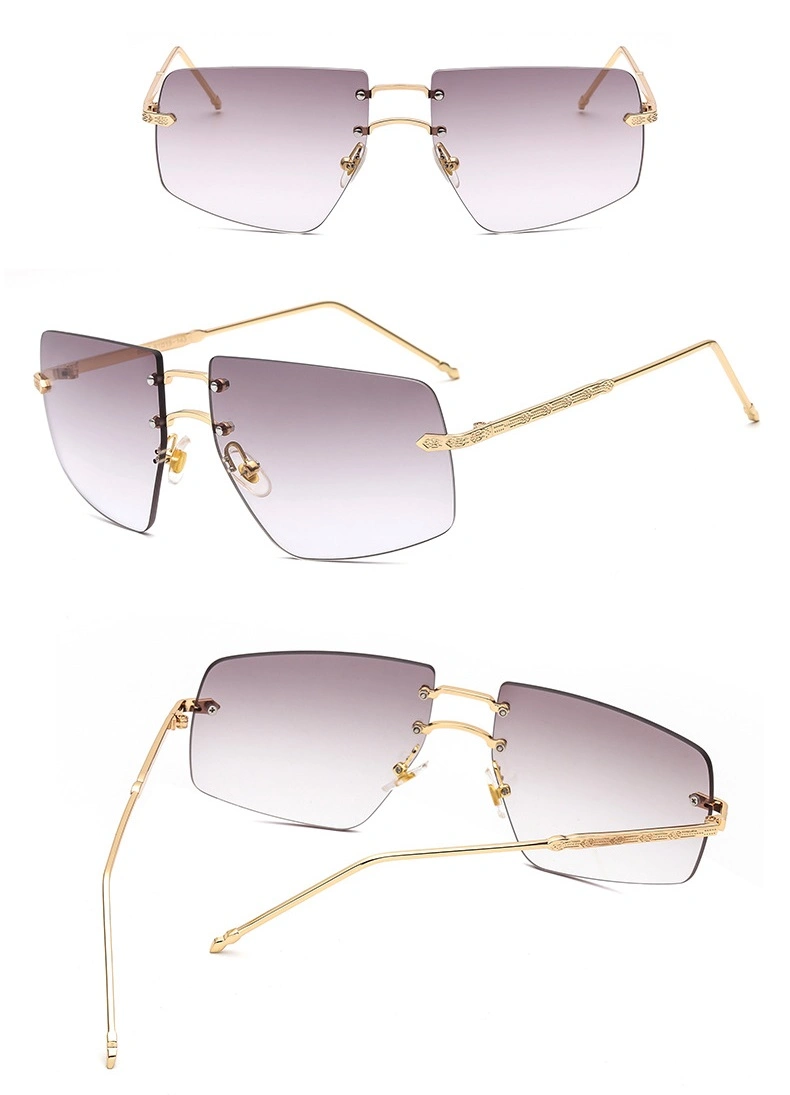 Women High Quality Rimless Round Sunglasses Polarized