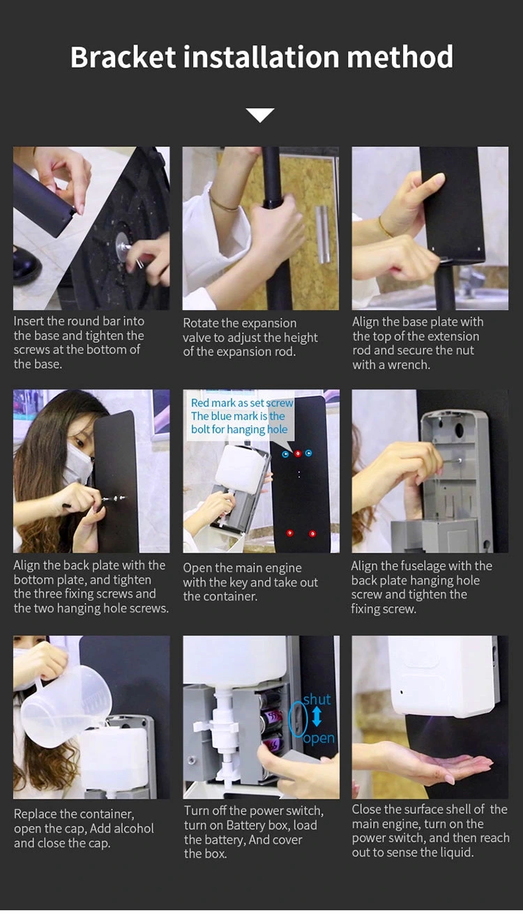 1200ml/1000ml Stand Floor Auto Automatic Touch Free Hand Sanitizer Dispenser Liquid Gel Foam Soap Dispenser