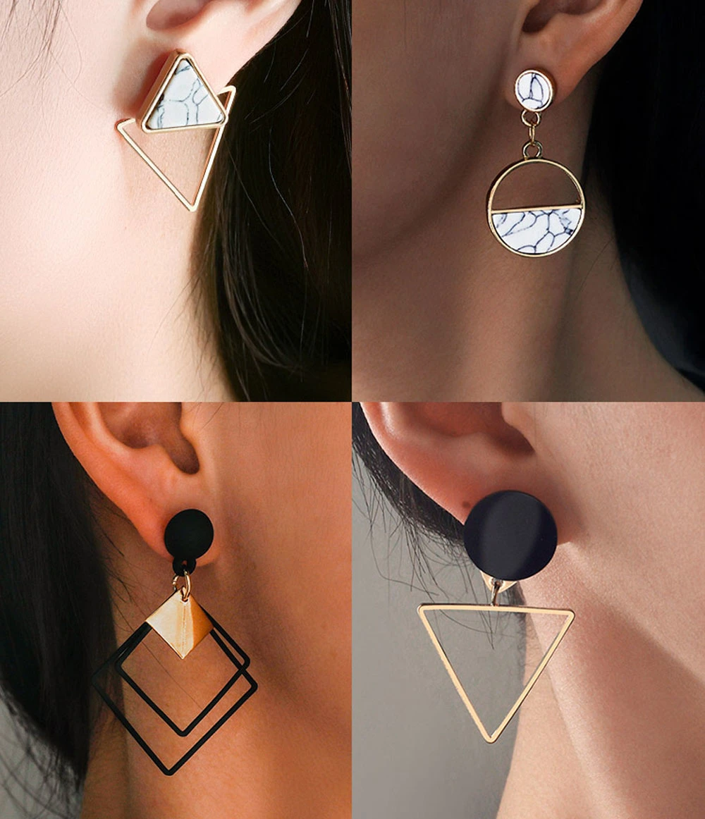 Mixed Design Bohemian Fashion Round Dangle Gold Plated Alloy Geometric Natural Shell Drop Earrings for Women