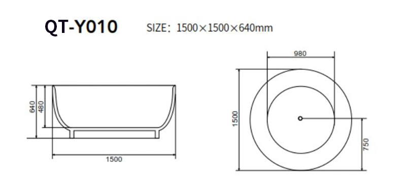 Channing Bowl- Shaped Round Bathtub Good Quality Acrylic Freestanding Tubs Soaking Hot Tub (QT-Y010)