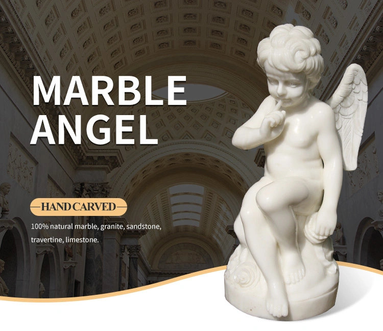 Polished White Marble Wings Baby Angel Statue