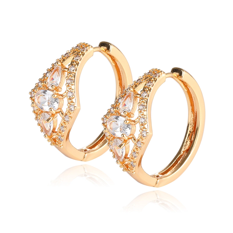 2019 Fashion Sex 14K 18K Gold Plated Hoop Huggie Earring for Women, Lear Hollow 20mm Big Zirconia Brass Hoop Earring