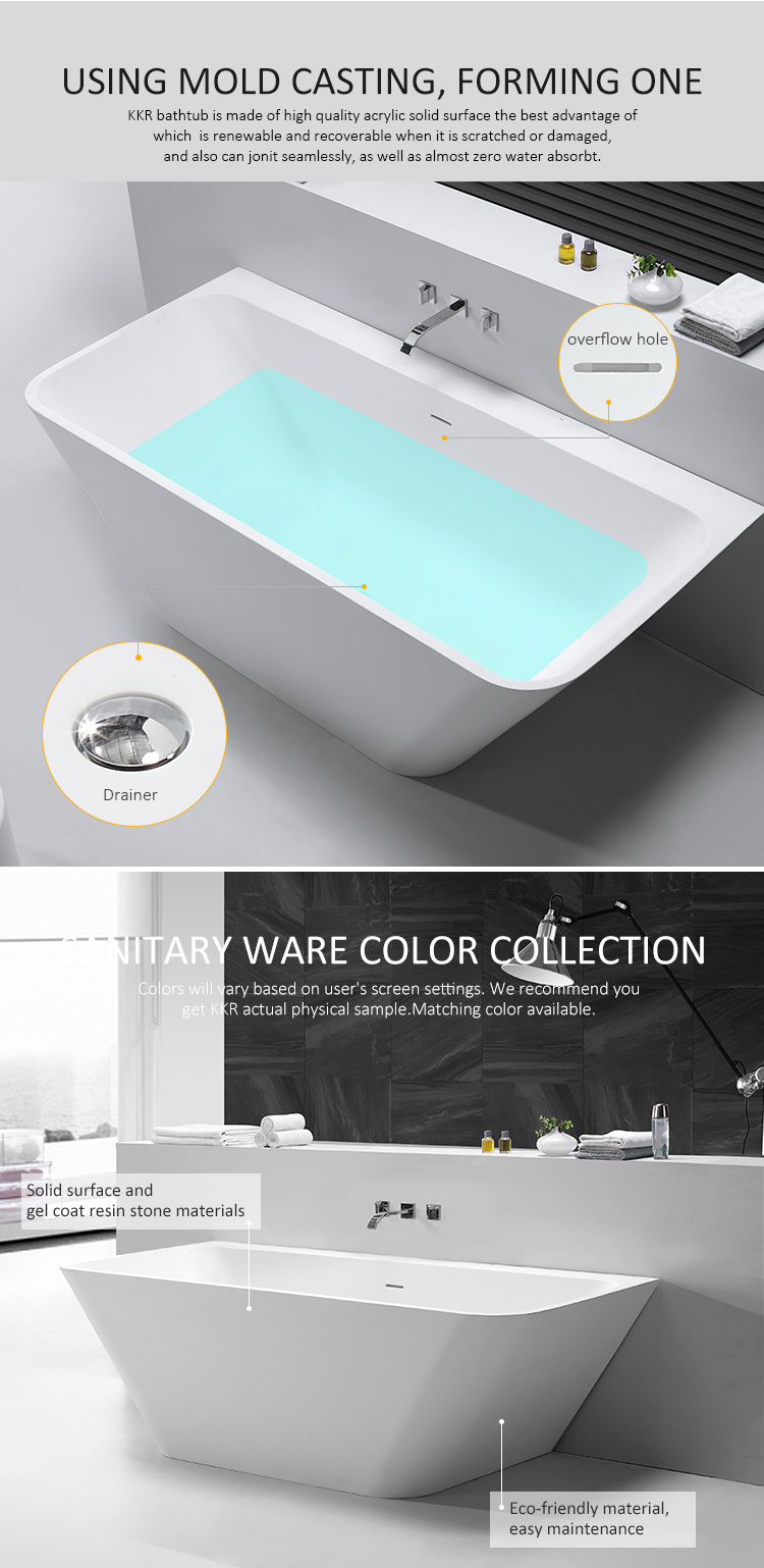 Freestanding Design Oval Shape Resin Stone Matte Black Bathtub Soaking Bathtub (KKR-200308-4)