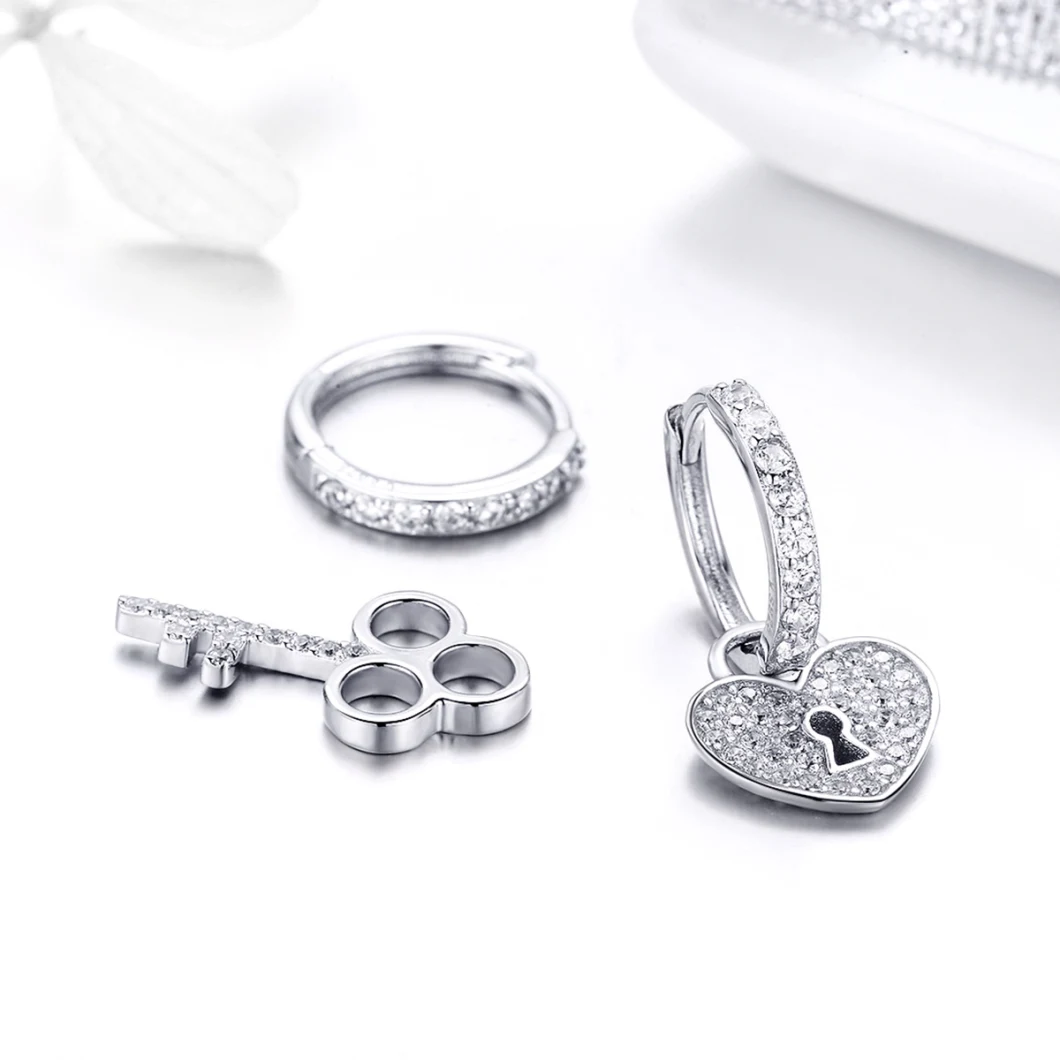 Fashion Silver Jewelry Love Lock Cubic Zirconia Sterling Silver Stud Earrings