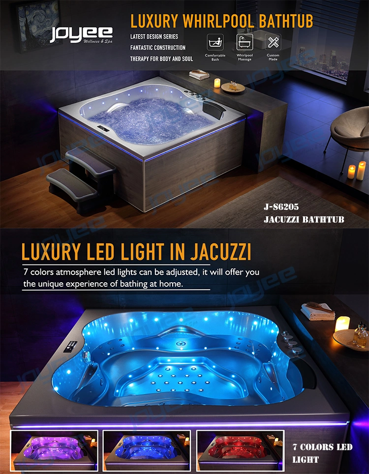 Joyee Air Bubble Massage Jets Hot Tub Freestanding Acrylic Bathtub with Colorful LED Light