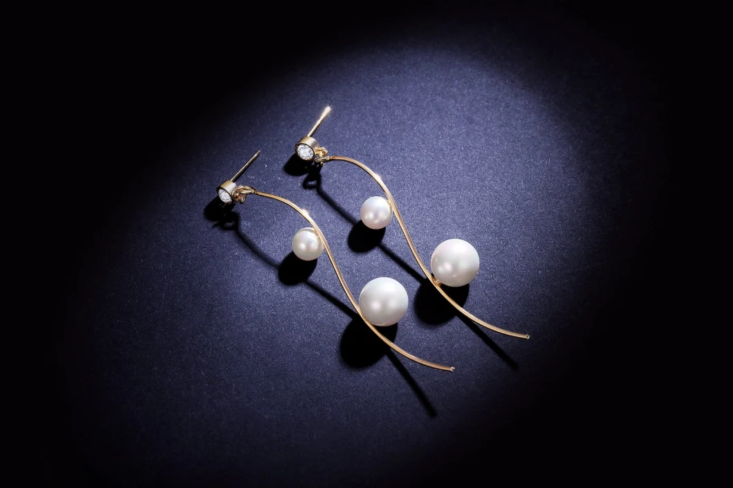 Pearl Dangle Earrings for Women Gold Tone Long Drop Bridal Earring with Cubic Zirconia