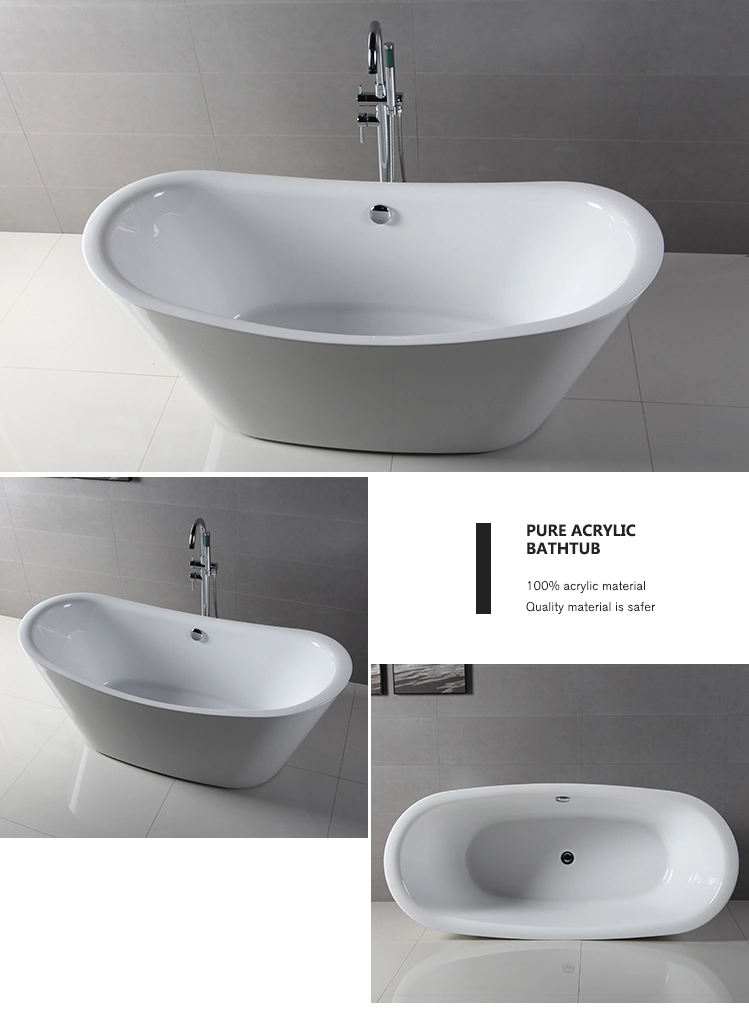 2021 New Design 72 Inch Double High Slipper Acrylic Freestanding Bathtub