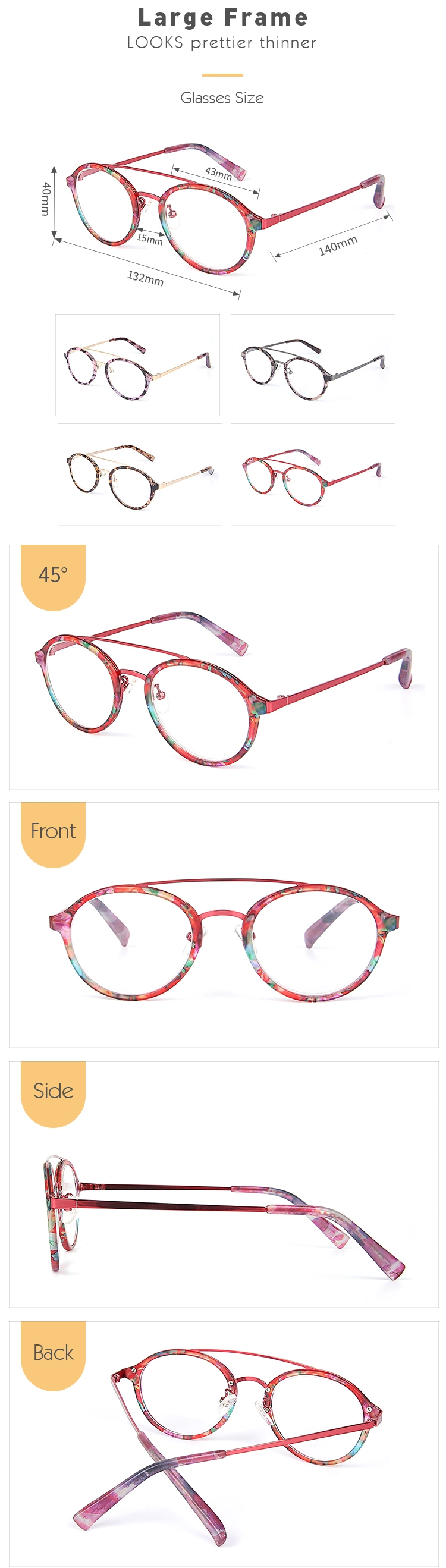 Hot Sell Round Retro Multi Colors Vintage Metal Frame Reading Glasses