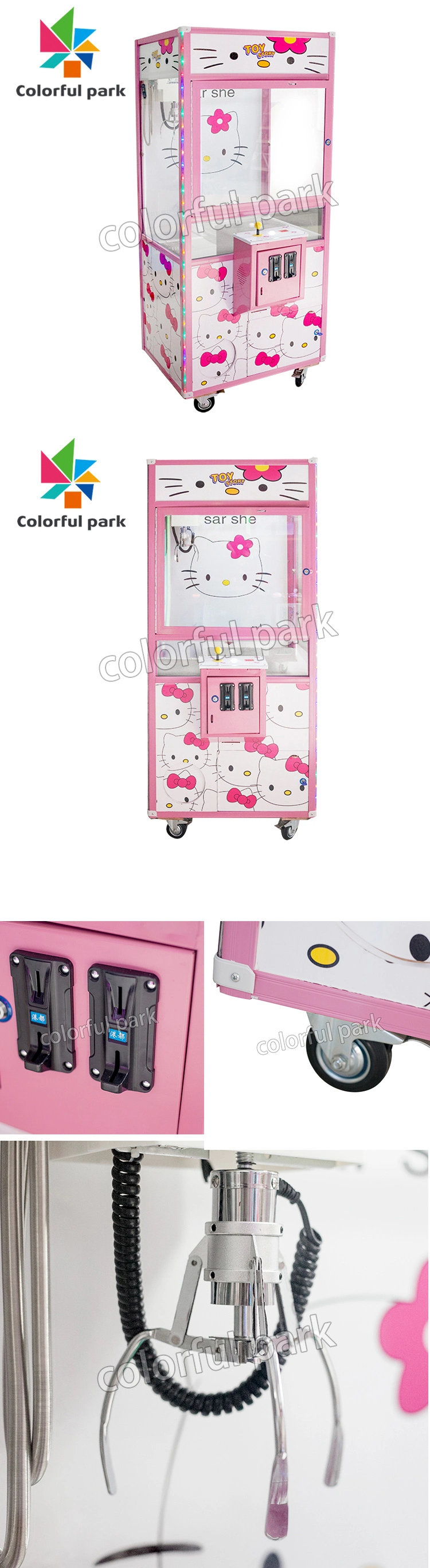 Colorful Park Hello Kitty Crane Gift Coin Operated Arcade Amusement Toy Prize Claw Game Machine