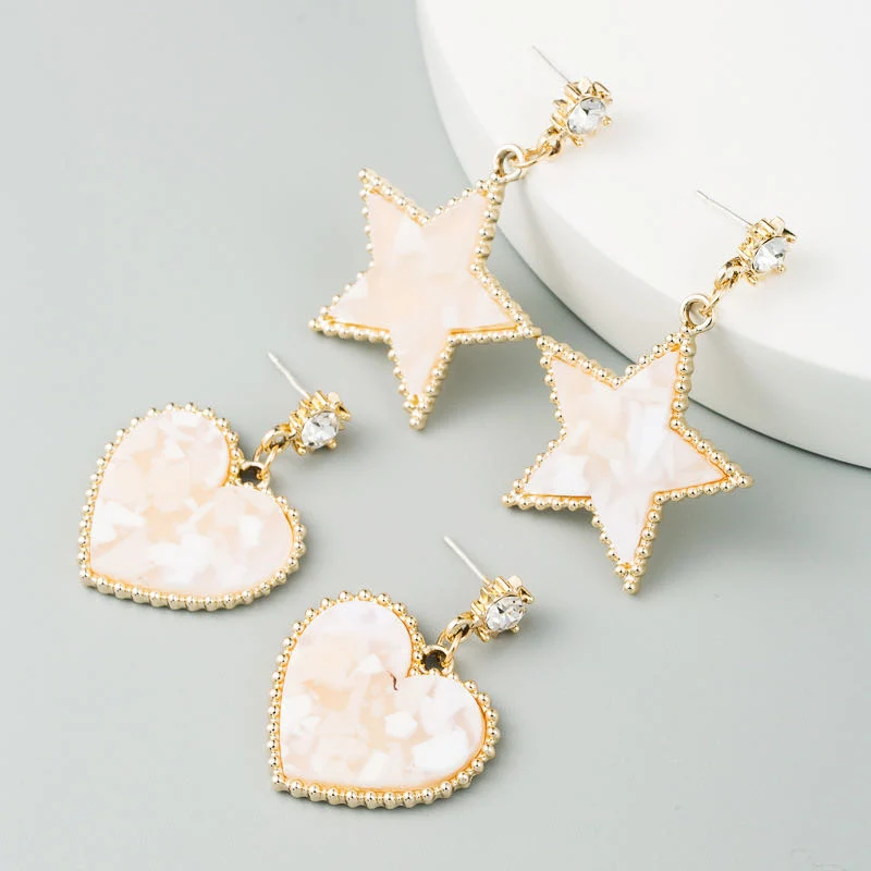 925 Sterling Silver Fashion Jewelry Rhinestone Star Shape Drop Earrings for Women Heart-Shaped Pendant
