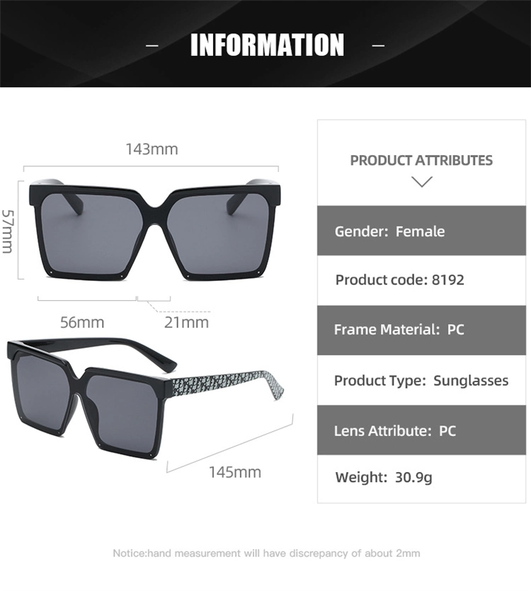 Hot Selling Classic Big Frame Sunnies Square Shape Over Sized Woman Sunglasses