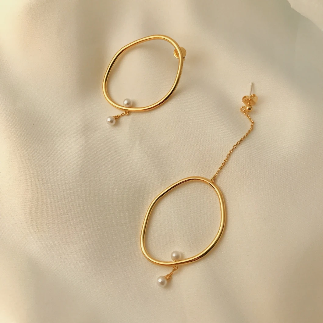 Asymmetric Earrings 18K Copper Color Ab Fashion Irregular Hoop Pearl Earrings