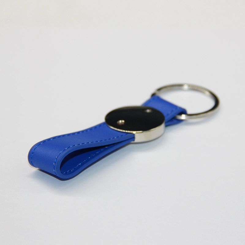 Promotional Good Quality Metal PU Leather Keychain with Ring