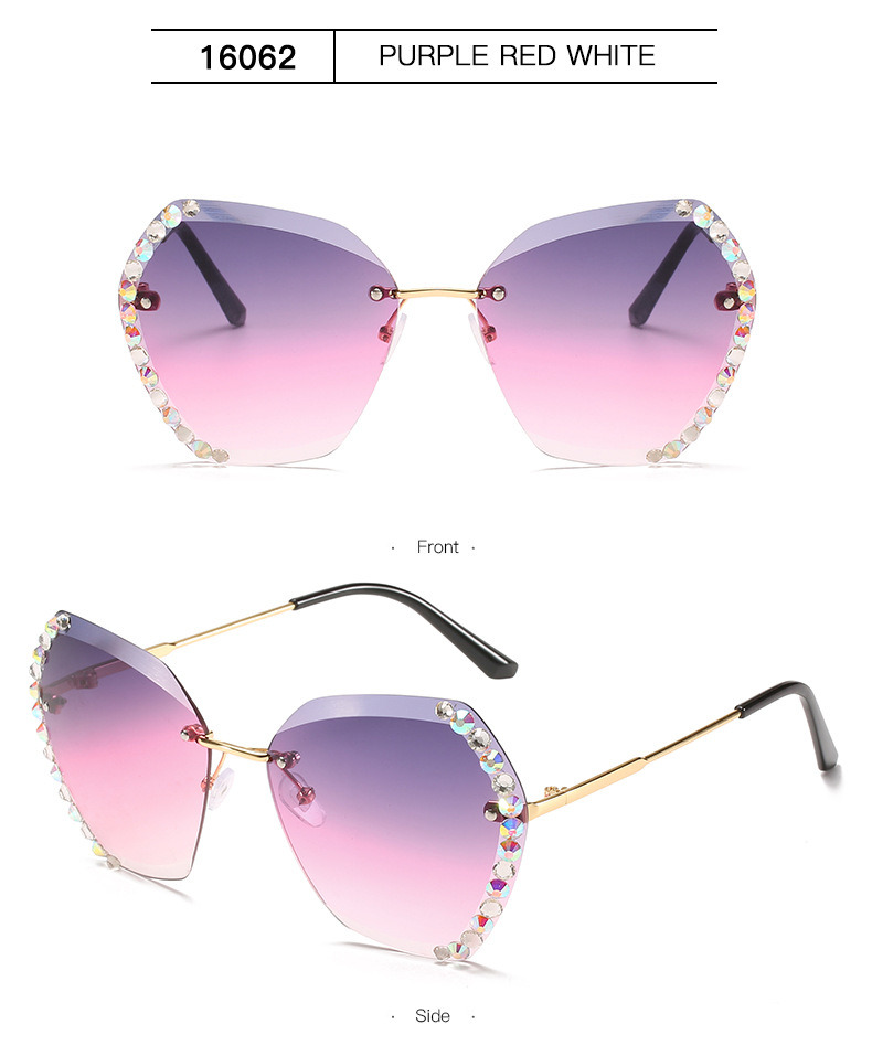 2020 New Fashion Sunglasses for Women Rimless Set Diamond Polygon Sunglasses for Women Personality Ocean Chip Gradient Glasses