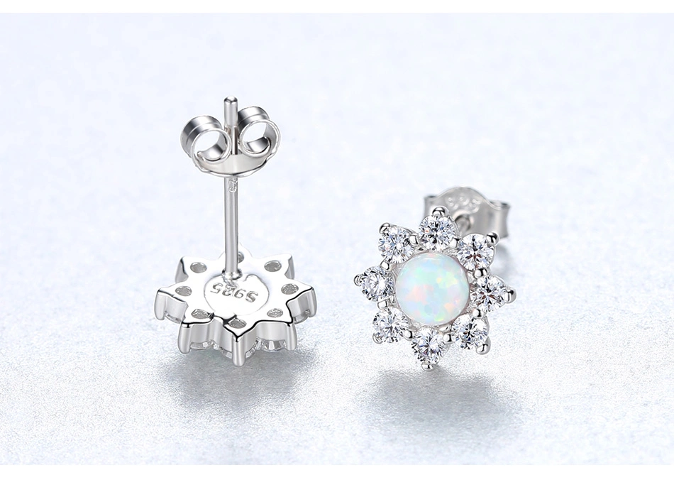 18K White Gold Snowflake 925 Sterling Silver CZ Opal Stud Earrings