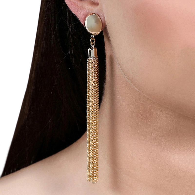 Women Elegant Anti Allergic Metal Chain Tassel Pendant Earrings