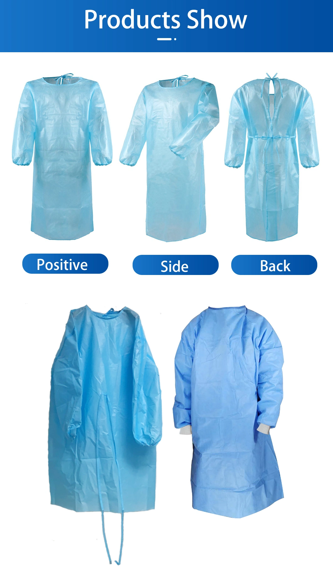 Disposable Apron Protective Gown Disposable Isolation Gown with Thumb Cuff/Elastic Cuff/Knit Cuff