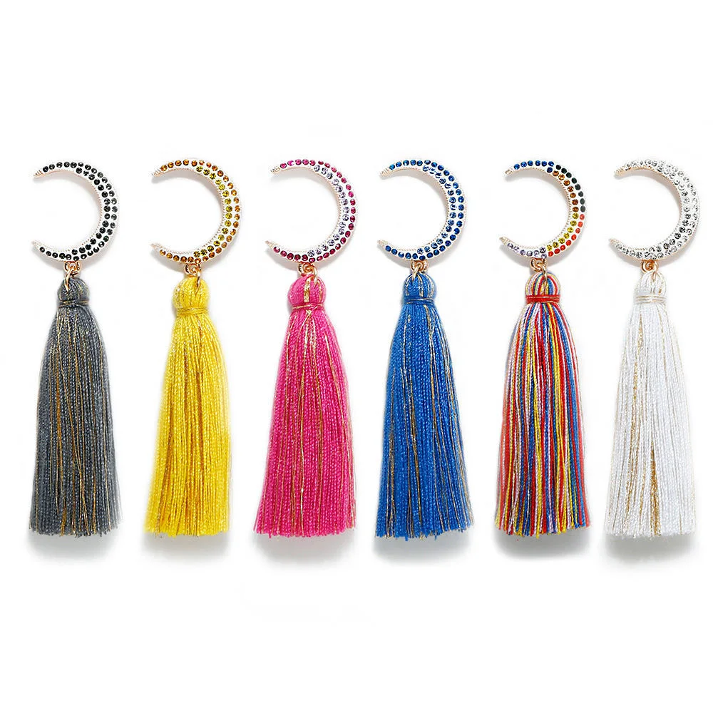 Fashion Boho Style Long Fringe Dangle Silk Thread Crystal Tassel Earrings for Girls & Women