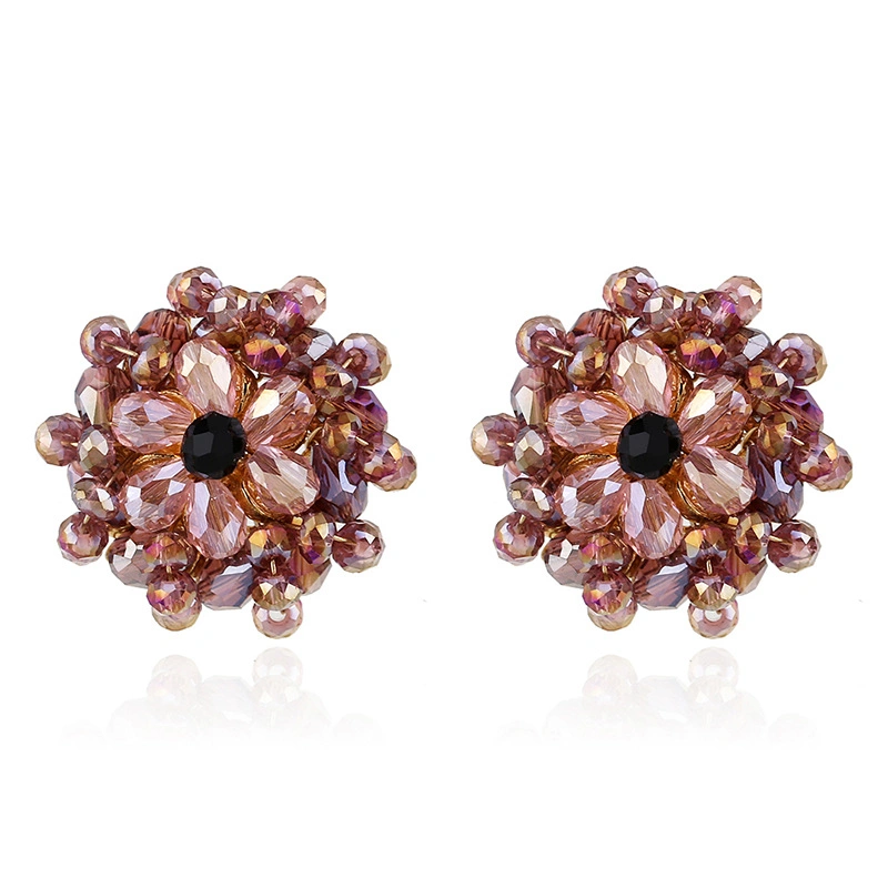 Women Sweet Gift Jewelry Crystal Gold Color Stud Flower Alloy Earrings