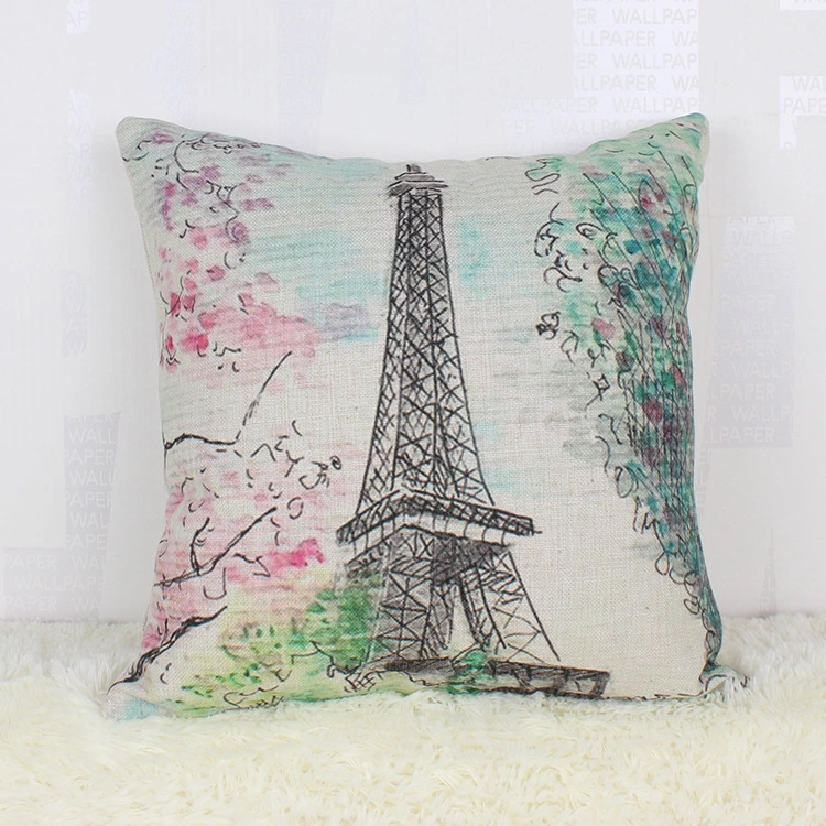 Paris Eiffel Tower Linen Pillowcase Living Room Sofa Cushion Cover