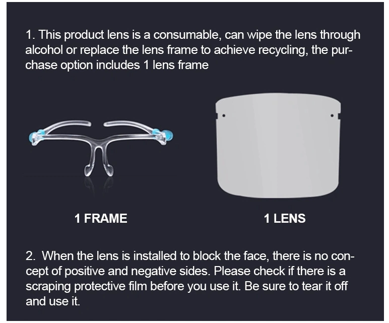 Protective Face Shield Glasses Visor Transparent Mask /Transparent Pet Anti-Fog Face Shield with Glasses